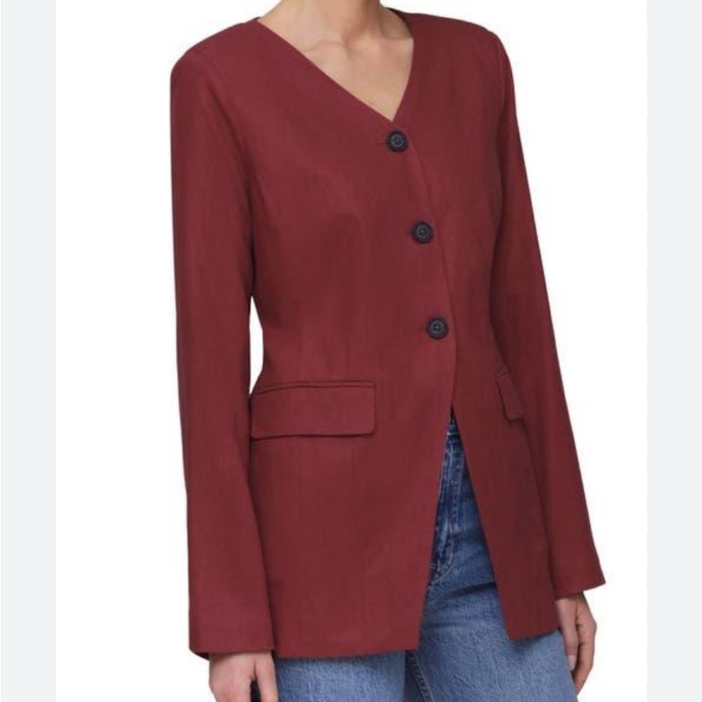 New Bagatelle Collection Linen Blend Red Burgandy V neck Blazer Top